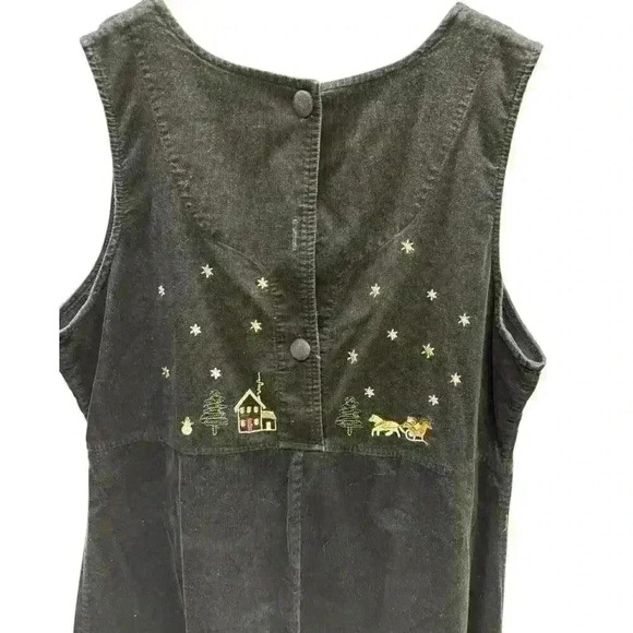 Christopher & Banks Embroidery Medium Blue Corduroy Christmas Village Jumper - Picture 4 of 12